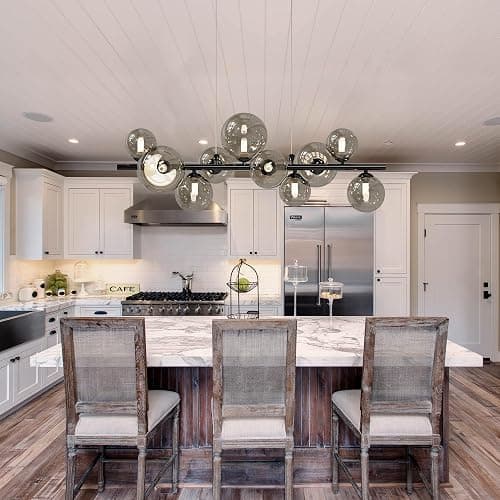Modern Chrome Linear Chandelier Pendant Light 10-Lights Sputnik Chandelier Glass Pendant Lighting Mid Century Globe Dining Light Fixture for Living Room Kitchen Island, Height Adjustable thumbnail 6