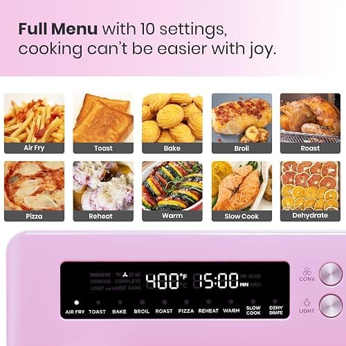 VAL CUCINA Retro Style Infrared Heating Air Fryer Toaster Oven, Extra Large Countertop Convection Oven 10-in-1 Combo, 6-Slice Toast, Enamel Baking Pan Easy Clean with Recipe Book, Classic Pink Color thumbnail 3