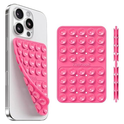 Klearlook Silicone Double Sided Suction Cup Phone Case Mount, Hot Pink | Sticky Phone Grip with Higher Suction Power for iPhone, Hands-Free Phone Accessories Holder for Selfies and Videos - Image 1