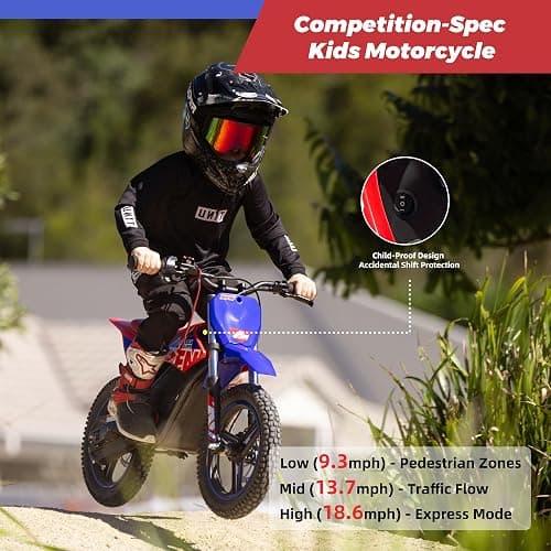 RFN SX-E350 36V Electric-Dirt-Bike, MAX 500W Electric Motorcycle 18.6 mph Max Speed & 11.2 Mile Range, 3-Speed Electric Bike for Kids Ages 4-8 thumbnail 6