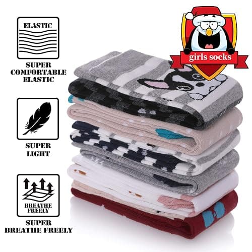FNOVCO Girls Knee High Socks Kids Crazy Fun Gift Cute Animal Patterns Cotton Long Socks 6 Pairs thumbnail 4