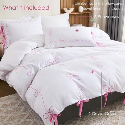 Pink Bow Duvet Cover Twin White and Pink Bedding Set Bowknot Bow Tie Cute Bedroom Decor Girls Coquette Comforter Cover Romantic Dreamy Decor thumbnail 4