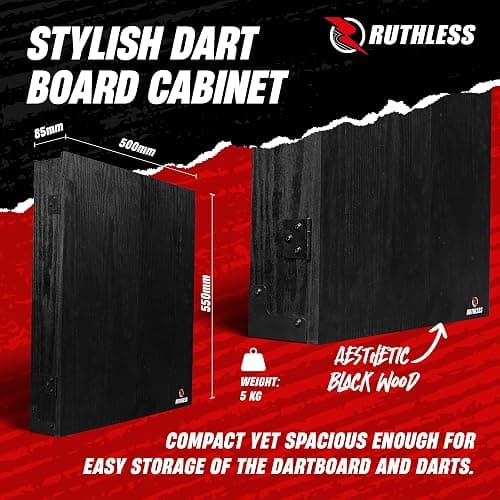 Ruthless Home Darts Centre With or Without LED Light Options | Home Dart Board Centre Including Cabinet, Dartboard and 2 Sets of Darts (USB) thumbnail 4