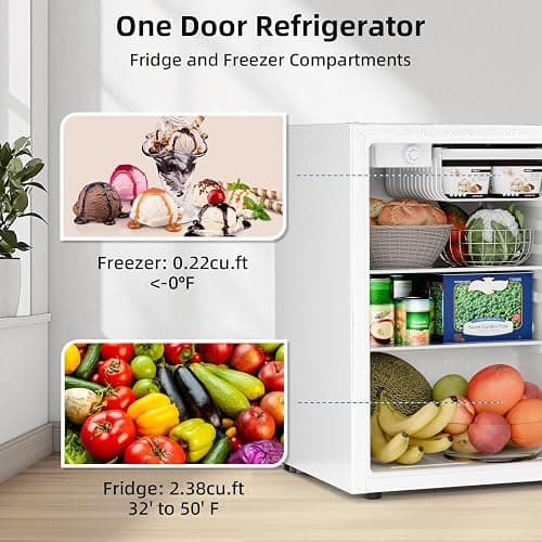 Antarctic Star 2.6 Cu.Ft.Compact Refrigerator with Freezer, Mini Fridge Single Door with Adjustable Thermostat,Removable Glass Shelves for Apartment,Dorm,Office,Kitchen，WHITE thumbnail 7