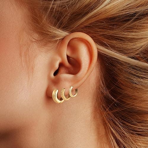 Wgoud Small Gold Hoop Earrings Set for Women, 6 Pairs 14K Gold Plated Hypoallergenic Lightweight Huggie Hoops Earrings, Trendy Cartilage Cubic Zirconia Earrings for Women Gifts. thumbnail 3
