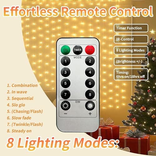 Patioman Fairy Curtain Lights, 200 LED Upgraded Tangle-Free Hanging Lights with Remote, USB Plug in String Lights for Bedroom Wall Window Wedding Party Xmas Home Décor - 6.6 x 6.6 Ft, Warm White thumbnail 4