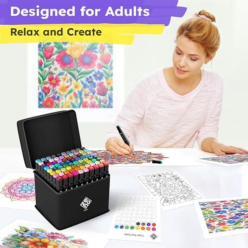 ZENO 80 Alcohol Markers Dual Tip – Brush & Fine Tip Markers for Adult Coloring Books, for Art, Drawing & Illustration, No Bleed Coloring Set with Case for Adults & Kids thumbnail 8