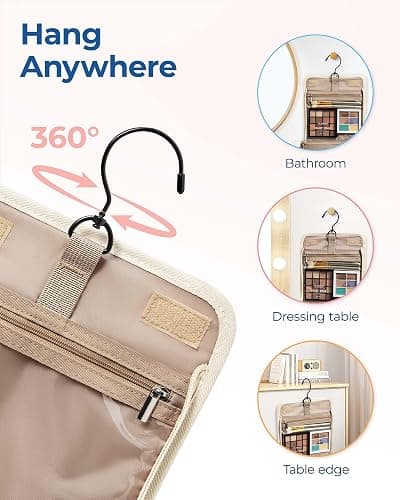 BAGSMART Toiletry Bag for Women, Travel Toiletry Bag Makeup Cosmetic Bag with Hanging Hook, Water-resistant for Toiletries Accessories Brushes Sponge thumbnail 6