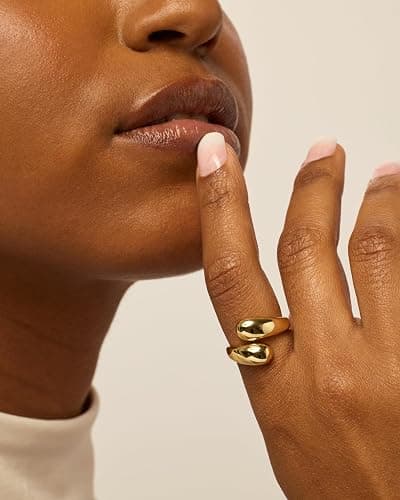 PAVOI 14K Gold Plated Chunky Open Twist Stackable Rings for Women | Bold Crossover Statement Ring Band thumbnail 2