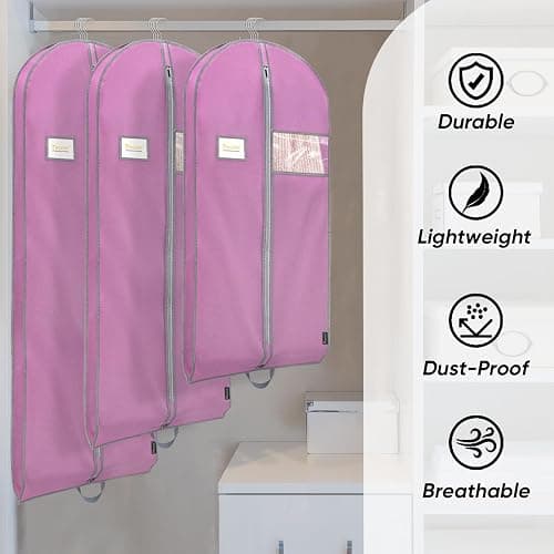BALEINE 2PK Heavy Duty Garment Bag with Shoe Storage Travel Bag for Dresses, Suit, Coats Travel Essential (54", Pink) thumbnail 5