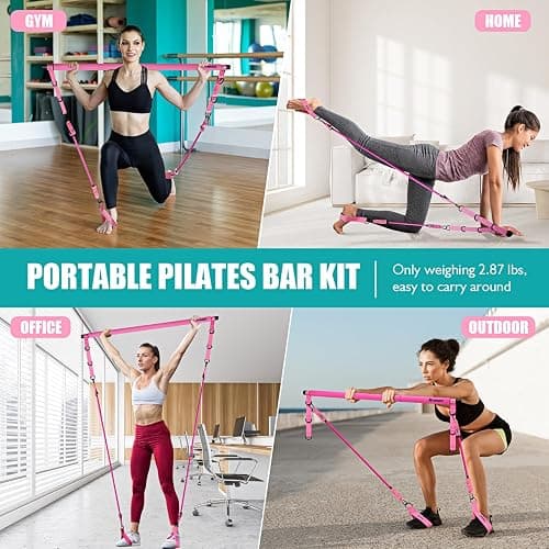 Ayombo Pilates Bar Kit with Resistance Bands, Pilates Workout Equipment for Legs, Hip, Waist, Arm, Squats Exercise Equipment for Home Workouts, Adjustable 3-Section Pilates Bar Kit for Women & Men thumbnail 5