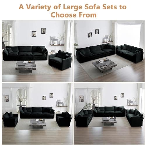 mikibama Luxury Modular Sectional Sofa, 111.5" Modern Chenille Comfy Cloud Couches for Living Room Office, 3 Seater Deep Sofa with 2 Armrest Pillows and 3 Toss Pillows, Black thumbnail 7