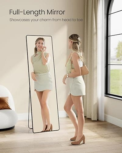 SONGMICS Full Length Mirror, 160 x 50 cm, Rectangle Full Body Mirror with Stand, Aluminium Alloy Frame Floor Mirror, Tempered Glass, for Bedroom, Living Room, Cloakroom, Ink Black LFM030B01 thumbnail 4