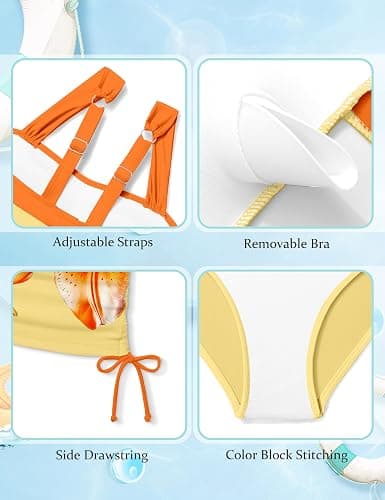 Queenstyle Teen Girls Tankini Swimsuit 2 Piece Bathing Suit Color-Block Drawstring Girls' Swimwear for 9-16 Years thumbnail 5