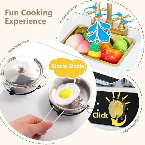 Kinder King Wooden Kids Play Kitchen, Toy Kitchen Playset for Toddler, Play Kitchen Set w/Blackboard, Transparent Coloring Board, Pretend Dishwasher, Oven, Ice Maker, Gift for Boys Girls Age 3+, Black thumbnail 5