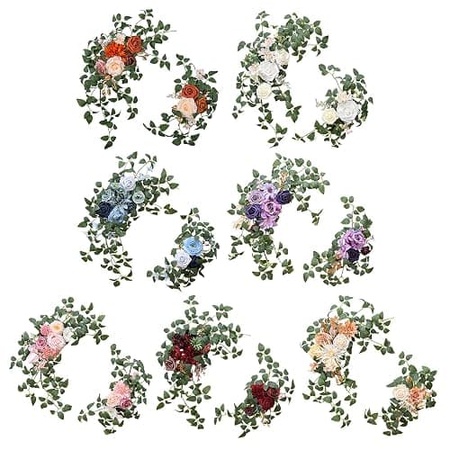 Artificial Wedding Arch Flowers Swag Set of 2 for DIY Wedding Welcome Ceremony Backdrop, Artificial Peony Roses Flower Swag for Ceremony Party Home Decor (red) thumbnail 8