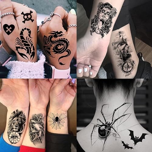 75 Sheets Skull Temporary Tattoos For Men Adults Forearm, Halloween Zeus God Lion Poseidon Half Arm Sleeve Tattoo For Women Jesus Christ Skeleton Dragon Owl, Realistic Fake Tattoo Stickers Wolf Tiger thumbnail 6