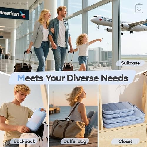 Veken 11 Set Compression Packing Cubes for Travel Essentials,Compressible Expandable Large Luggage Suitcase Organizer Bags for Clothing,Durable Space Saver Storage Bags with Toiletry Bags(Light Blue) thumbnail 9