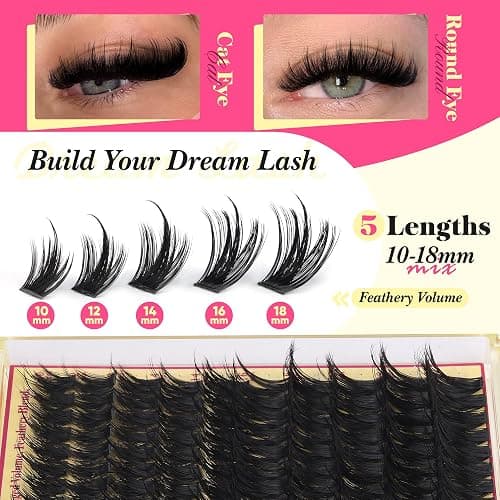 Volume Lash Clusters with Spiky Manga Lash Clusters 200D Eyelash Clusters 10-18MM Thick D Curl Cluster Eyelash Extensions 3D Wispy Cluster Eyelash Extensions by FANXITON thumbnail 3