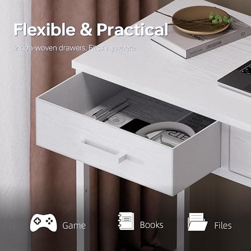 Pamray 32 Inch Small Computer Desk with 2 Drawers for Bedroom Study Writing Home Office Table for Small Spaces White thumbnail 6