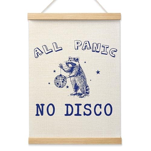 OJMFHEGEE Funny Retro Raccoon Meme Wall Art Poster 12x16 in, All Panic No Disco Weird Trash Panda Racoon Mental Health Wall Decor Artwork Prints for Home Bedroom Living Room Office - Image 1