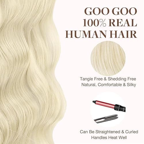 GOO GOO Tape in Hair Extensions Human Hair, 1000 Pure Platinum Blonde, 20inch 50g 20pcs, Skin Weft Seamless Invisible, Silky Straight with Thick Ends, Remy Human Hair thumbnail 8