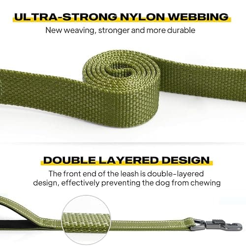 Fida 6 FT Heavy Duty Dog Leash with 2 Comfortable Padded Handles, Traffic Handle & Advanced Easy Snap Hook, Reflective Walking Lead for Large, Medium & Small Breed, Green thumbnail 3