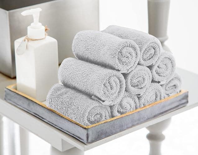 24 Pack Cotton Washcloths Set, 100% Ring Spun Cotton, Premium Quality Flannel Face Cloths, Highly Absorbent and Soft Feel Fingertip Towels, Silver thumbnail 6
