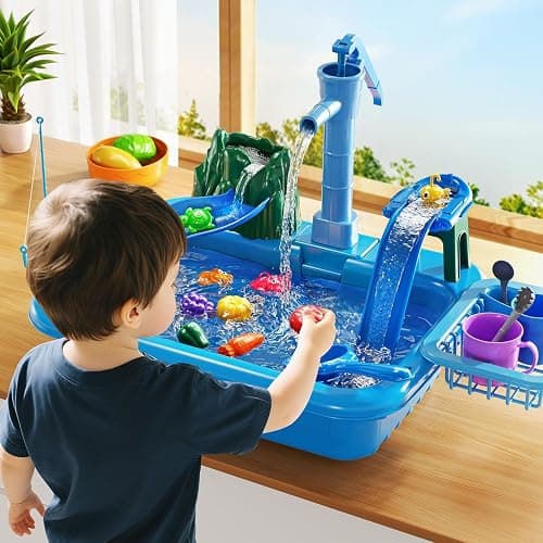 KIZONLY Water Table for Toddlers 1-3- Kids Play Sink with Pump and Running Water, Water Table for Kids Ages 4-8 with Fishing Games, Summer Outside Sensory Gift Toys for Boys and Girls 2 3 4 5 6 7 8 thumbnail 8