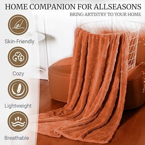 BYKOSY Jacquard Boho Fleece Throw Blanket-Cozy Fluffy Soft Lightweight Fuzzy Blanket for Sofa, Couch, Bed, Chair & Car, Gifts for Teen Girls, Women & Men, Home and Dorm Decor, Rust Red, 50" x 70" thumbnail 3