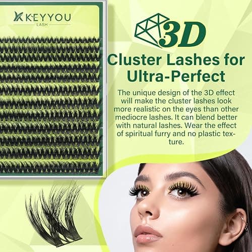 KEYYOU Lash Clusters 3D Effect Volume Eyelash Clusters Flaunt Style 144PCS D Curl Flora Wispy Look LengthLock 8–18mm Mix Ultra-Thin Black Band (PuffSilk V3D01) thumbnail 3