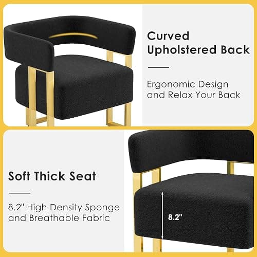 STHOUYN Modern Black and Gold Accent Chair Set of 2, Boucle Bucket Chairs Set of 2, Arm Chairs for Living Room Bedroom (2, Black) - 2 - Black thumbnail 5