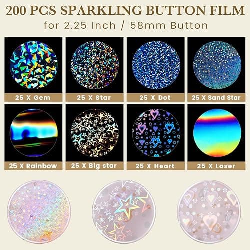 200 Pcs Badge Protective Film 70mm (2.76 in), 8 Styles of Holographic Glitter, Badge Film for 2.25 Inch 58mm Button Maker Machine, 58mm Button Making Supplies thumbnail 4