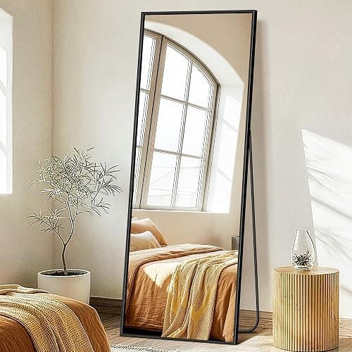 FICTOR Full Length Mirror with Stand, Floor Standing Mirror Full Body, HD Shatterproof Black Frame Wall Mirror for Bedroom, Living Room, Dressing Room & Entryway, 70"x24" - Image 1