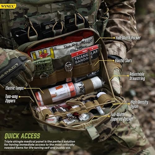WYNEX Tactical Mag Admin Pouch, Molle Utility Tool Pouch Medical EMT Organizer with Triple Stacker Magazine Holder for M4 M16 Patch Included thumbnail 3