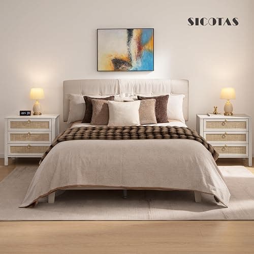 SICOTAS Nightstand Set of 2 with Drawers, Rattan Nightstands, Large Modern Boho Night Stand Wide Bedside Tables for Bedroom thumbnail 2