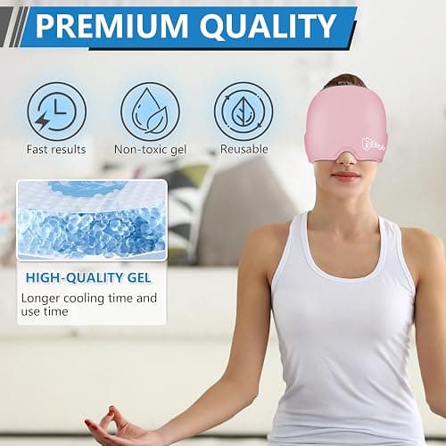 Migraine Relief Cap, All Around Gel Covered Reusable Headache Relief Cap, Black Migraine Cap for Headache Relief, Puffy Eyes (Pink) thumbnail 4