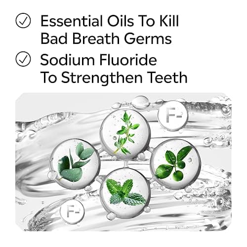 Listerine Total Care Alcohol-Free Anticavity Fluoride Mouthwash, 6 Benefit Oral Rinse to Help Kill 99.9% of Germs That Cause Bad Breath & Strengthen Enamel, Dye-Free, Extra Mild Mint Flavor, 1 L thumbnail 7