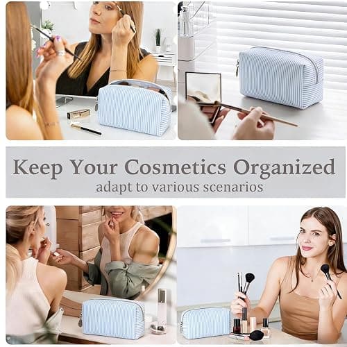 CALINNL 2pcs Makeup Bag Travel Toiletry Bag for Women Lightweight Make Up | Purse Organizer Pouches Large Cosmetic Bag Small Makeup Pouch Medicine Bag Travel Essentials for Women Light Blue thumbnail 4
