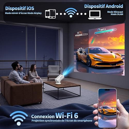 [App Intégrée & 2026 Upgraded] Vidéoprojecteur 4K 1080P FHD Projecteur avec WiFi 6 Et Bluetooth 5.2 Supporte Auto Keystone 270° Rotation Compatibile avec HDMI/TV Stick/Memory Stick/PC, Blan thumbnail 7