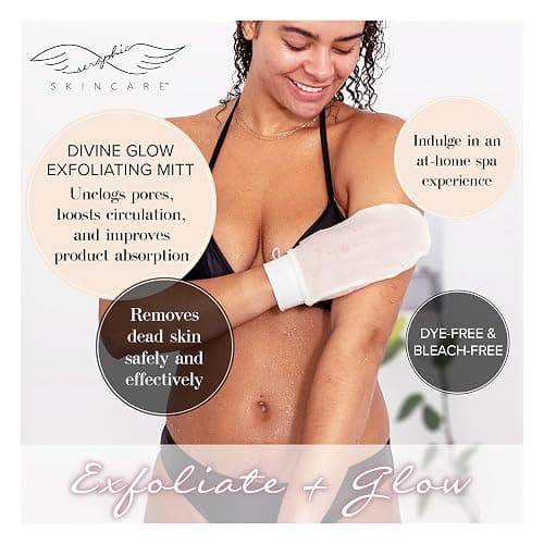 Seraphic Skincare (Original) Divine Glow Exfoliating Mitt (2pcs) – 100% Vegan Viscose Traditional Body Scrub Glove Kessa Korean Washcloth – Body Exfoliator for Self-Tan Removal & Keratosis Pilaris thumbnail 2