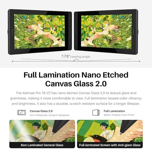 HUION Kamvas Pro 16 V2 Drawing Tablet with Screen, 16384 Levels Pen, 15.6" | Battery-Free PenTech 4.0, Full Lamination Canvas Glass 2.0, Smart Touch Bar and 6 Keys, Works with PC, Mac and Linux thumbnail 4