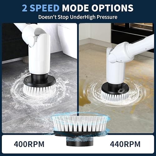 Electric Spin Scrubber - Cordless Cleaning Brush with Digital Display, 2 Speeds, 8 Brush Heads, IPX7 Waterproof, Adjustable Long Handle for Bathroom, Tub, Tile, Shower, and Car thumbnail 6