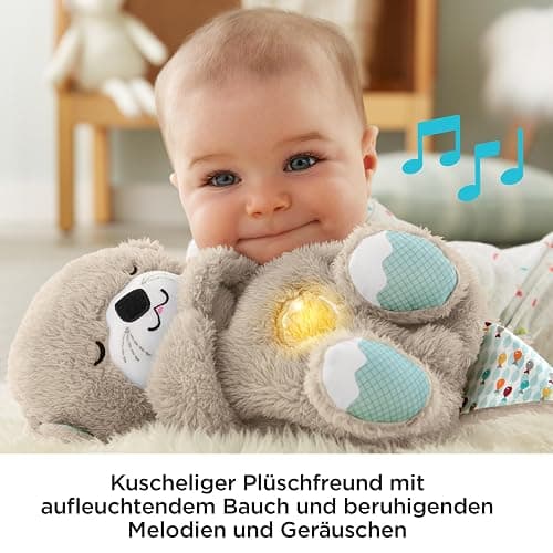 Fisher-Price Schlummer Otter Kuscheltier mit Atembewegung und Musik, Baby Erstausstattung, Neugeborene, Baby Spielzeug ab Geburt, Babyparty und Neugeborenen Geschenk, FXC66 thumbnail 4