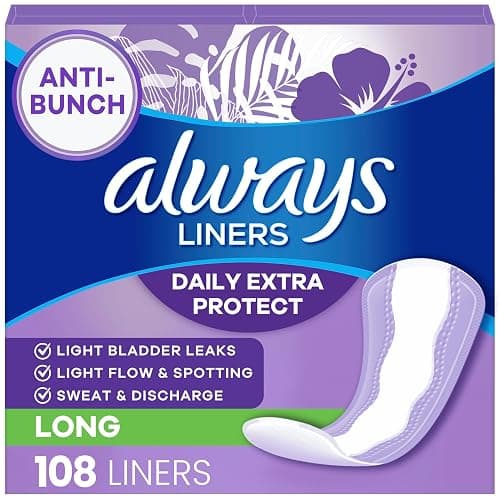 Always Panty Liners for Women Anti-Bunch Xtra Protection Daily Liners, Long, Unscented, 108 Count - Image 1