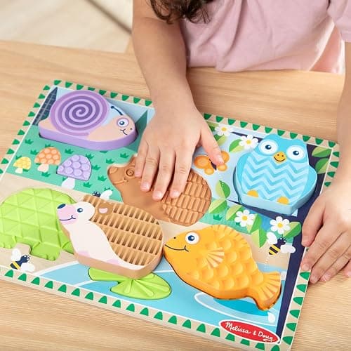 Melissa & Doug Forest Friends Touch & Feel Wooden Puzzle, 5-Piece Chunky Toddler Puzzles with Animals & Textured Silicone Puzzle Board Inlays, Preschool Toys for Girls & Boys Ages 2 and Up thumbnail 4