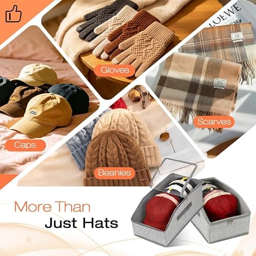 Rnhiehd Hat Organizer for Baseball Caps, Hat Storage with Large Clear Window for Closet, Hat Box with Cardboard Liner, Dust-Resistant, Stackable, Holds 12-15 Caps, Grey thumbnail 7