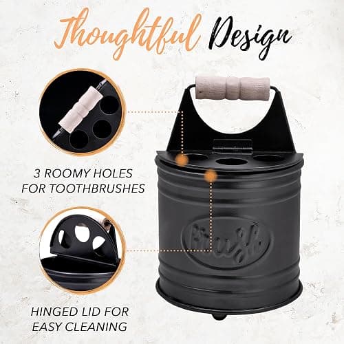 Autumn Alley Rustic Bathroom Accessories Set - Farmhouse Soap Dispenser and Toothbrush Holder Set - Western Bathroom Accessories, Farmhouse Decor for Bathroom Countertop, Galvanized Black thumbnail 6