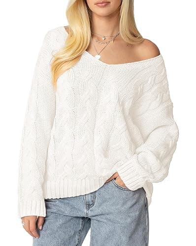 IWD Women's Oversized Sweaters Cable Knit V Neck Long Sleeve Pullover Sweater 2025 - Image 1
