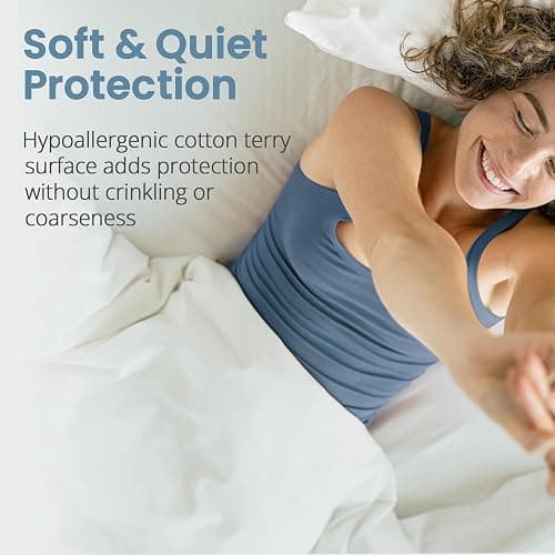 SafeRest Waterproof King Size Mattress Protector - Fitted with Stretchable Pockets - Machine Washable Cotton Mattress Cover for Bed thumbnail 3